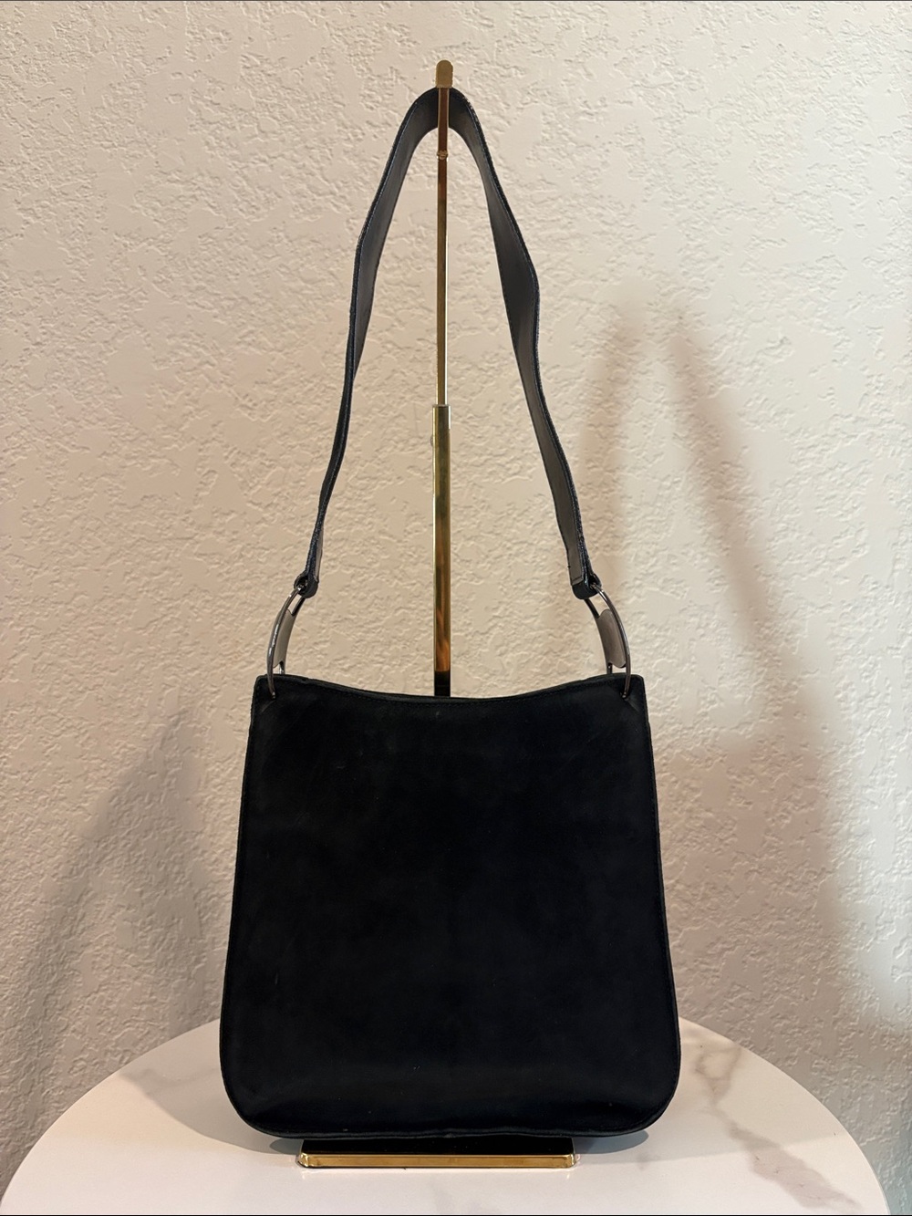 Salvatore Ferragamo Black Suede Shoulder Bag Black
